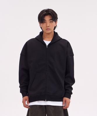 Astral Projection Oversized Wide Shoulder Zip-Up Hoodie_Black
