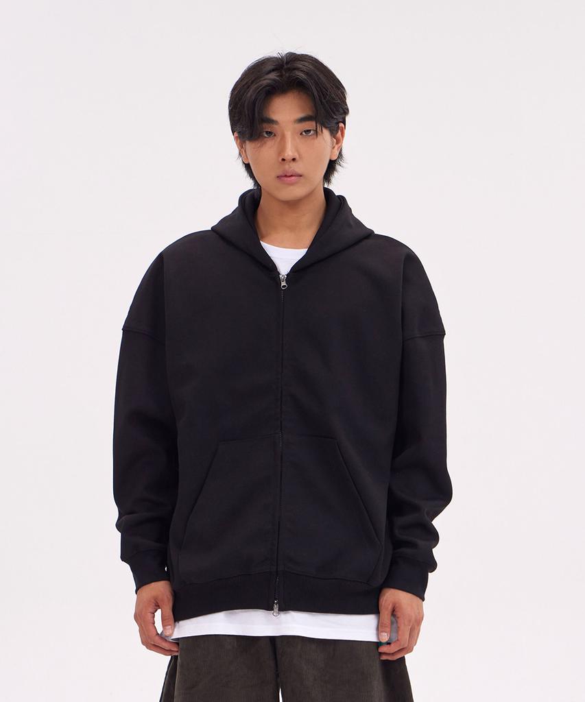 Astral Projection Oversized Wide Shoulder Zip-Up Hoodie_Black