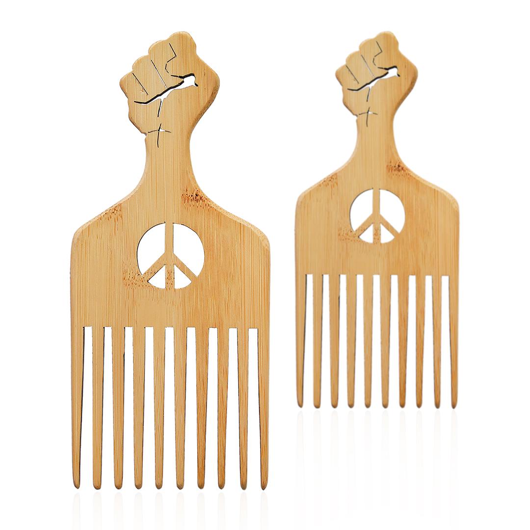 Hot Selling Customized Logo Biodegradable Bamboo Afro Hair Pick Comb Natural Bamboo Afro Hair Pick Comb
