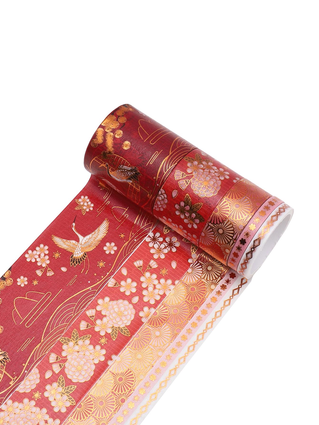 

5 rolls of flower gold-stamped patterned washi tape, creative animal print decorative tape, scrapbook stationery decoration