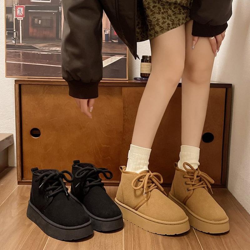 Large Size Snow Boots for Women's Autumn and Winter New Velvet Thickened Retro Cotton Boots Cotton Shoes for Women