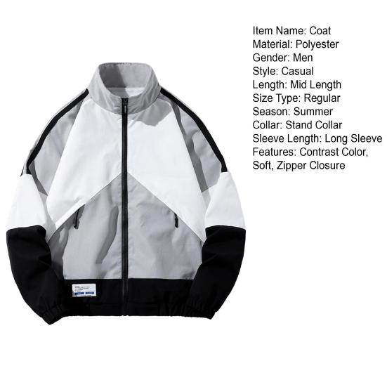 Herren Mantel Colorblock Patchwork Stehkragen Reißverschluss Langarm Locker Mittel