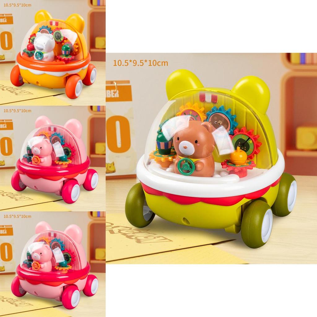 Childrens Puzzle Toy Transparent Gear Cartoon Bear Push Car For Parent Child Interaction