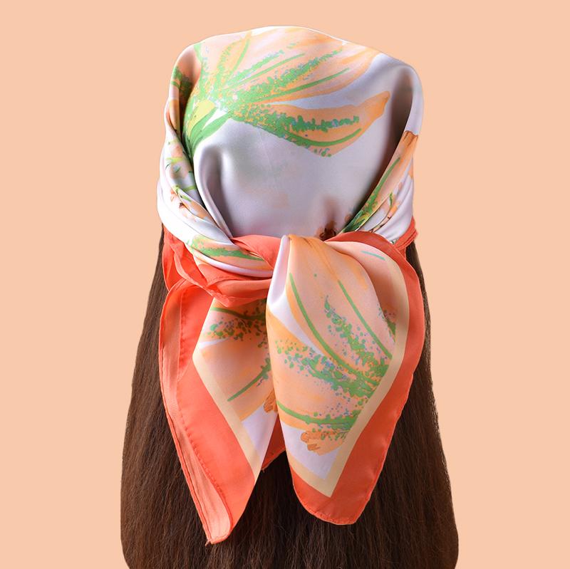 1pc Sweet Large Flower Print Silk Satin Square Scarf Women's Hair Accessory Spring New Versatile Belt Bag Decoration Heads