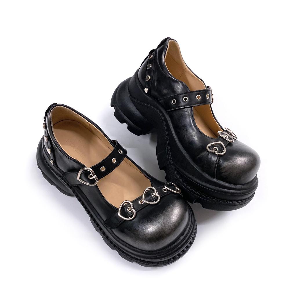 Niche Cute Sweet Cool Mary Jane Heightening Small Leather Shoes Subculture Y2K College Style Platform Single Shoes