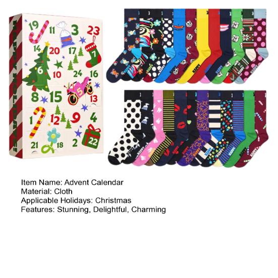 Kalendarz Adwentowy ze Skarpetkami dla Dorosłych Mężczyzn Kobiet 24 Pary Świątecznych Skarpetek załogowych Zestaw 24 Dni Odliczanie do Świąt Bożego Narodzenia Pudełko Prezentowe
