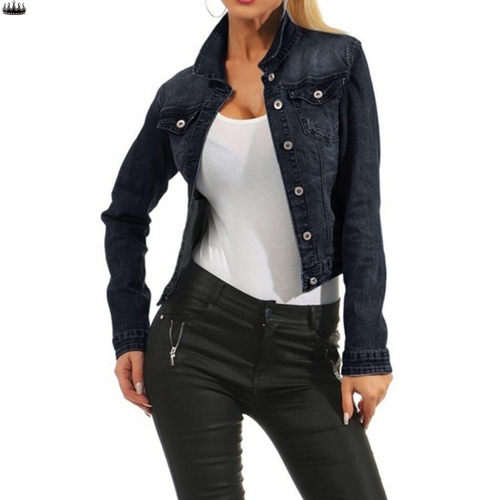 Buy Fashion Women Casual Denim Jacket Long Jean Coat Bead Autumn
