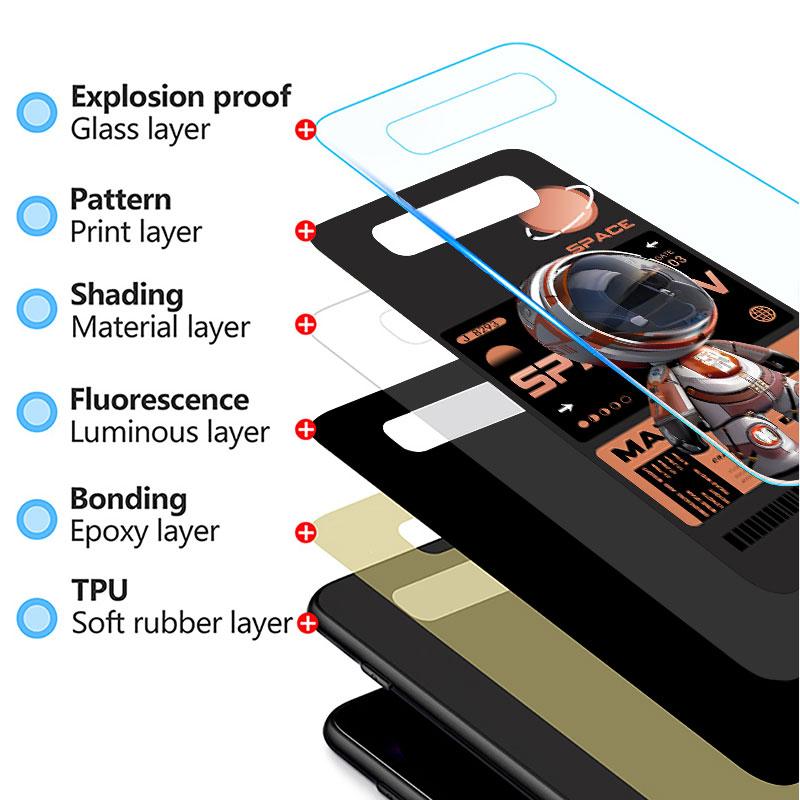 Phone Glass Case For Samsung Galaxy S22 S21 S20 Ultra FE S9 S10 S8 Plus Note 20 10 Lite 9 8 Cover Coque Cute Head Mini Astronaut