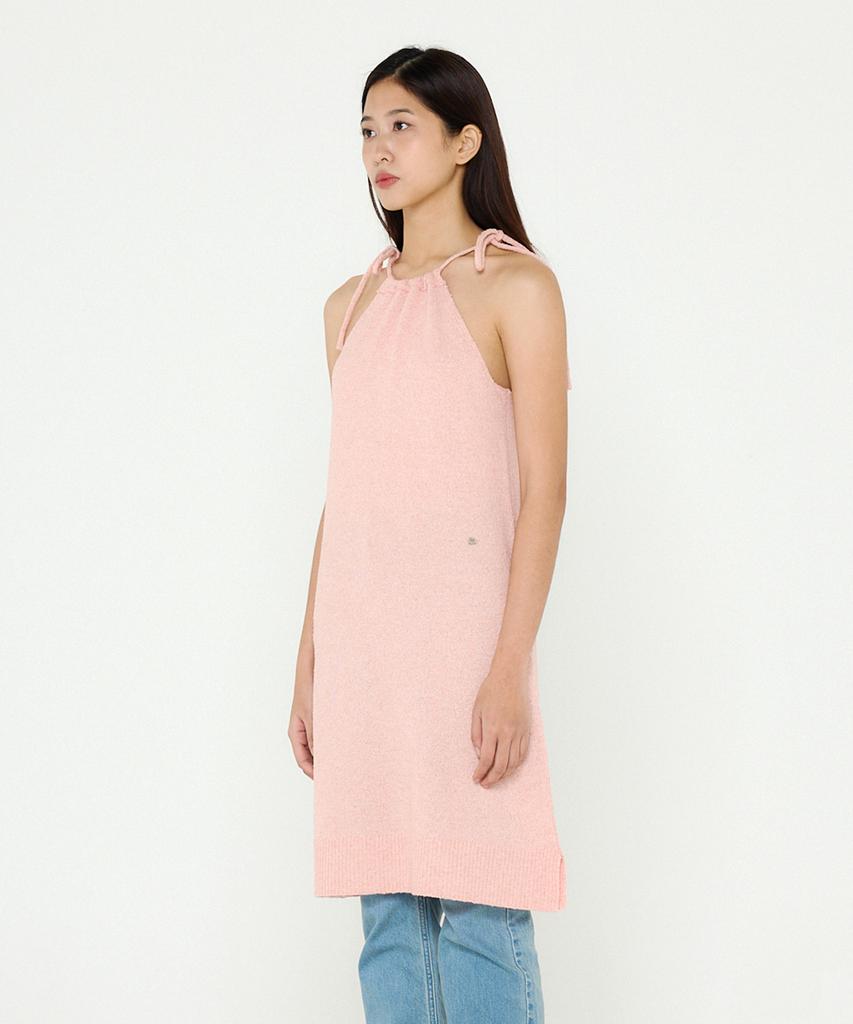 B-Flat Benetton Halterneck Boucle Knit Dress (Pink)