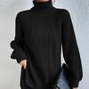 Autumn and Winter Fashion Knitwear Mid-length Raglan Sleeves High Lapel Split Sweater Women