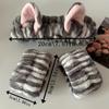 Cute Plush Headband Wrist Strap Set, Cartoon Cat Ear Shaped Wash Up Headband Kit, for Washing and Makeup in Autumn and Winter.