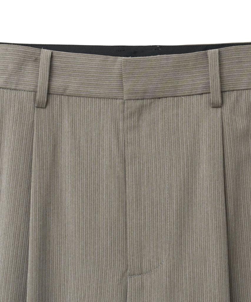 NOIRER Striped Two-Tuck Wide Slacks (Khaki Beige)