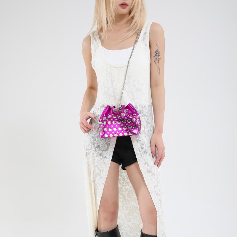 Trend Drawstring Bucket Bag Bag Women'S Rivet Commuter Shoulder Bag High-End Versatile Messenger Bag
