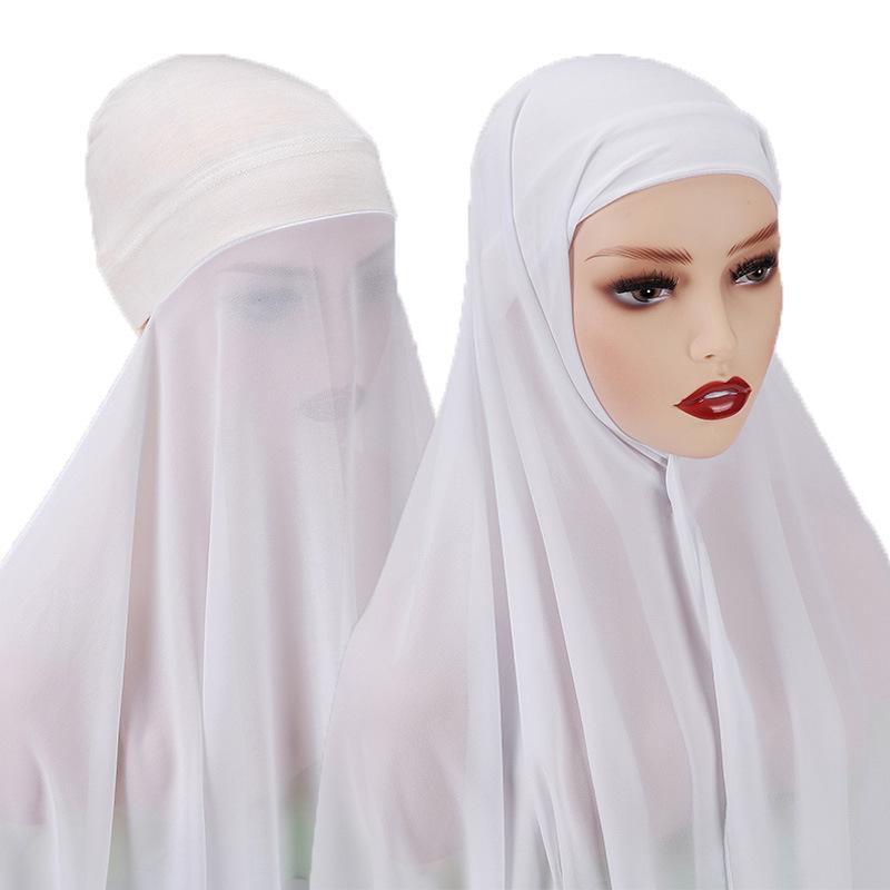 Muslim Chiffon Scarf for Women Fashion Veil Instant Hijab Wrap Headscarf Islam Solid Color Cap Musulman Wrap Scarves