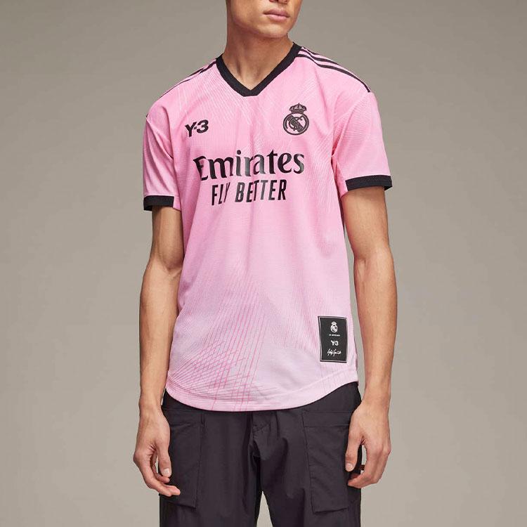 Y-3 Real Madrid T-Shirts Men's Pink V-neck Moderate Straight Fit HI3984
