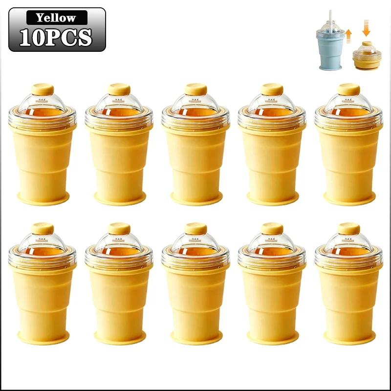 Silicone Folding Straw Cup with Ice Cube Mold Summer Collapsible Travel Cup Bottle Built-in Ice Ball Mold 2in1 Portable Amagi