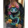 Spring and Autumn Round Neck 3D Snake Pattern Printed Top Fashionable Casual Long Sleeved Men's T-shirts