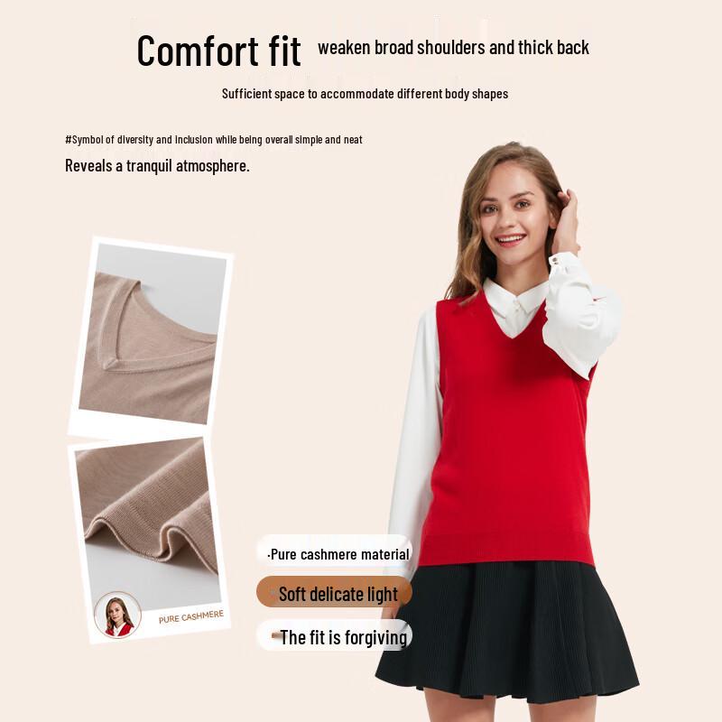Hengyuanxiang Women's Pure Cashmere V-Neck Vest
