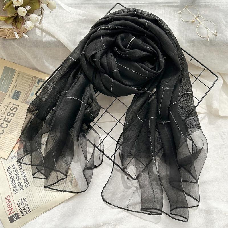 Vår och sommar tunn sidenscarf med exklusiv känsla, damscarf med eleganta vertikala ränder