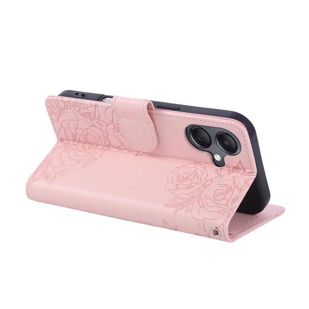 For Samsung Galaxy A07 4G/A06 4G/A06 5G Case Rose Flower PU Leather Wallet Phone Cover with 3 Card Slots/Wrist Strap