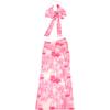 Fashion Printed 2 Piece Set Women Summer Pearls Necklace Halter Crop Tops Skinny Long Skirts Vacation Beach Style Suit