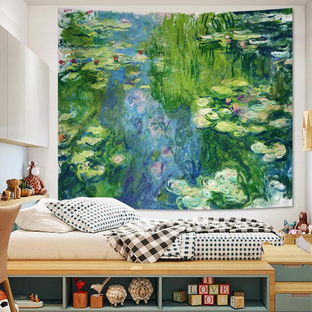 Water Lilies Floral Wall Tapestry For Bedroom Aesthetic, Cool Plant Flower Art Poster For Room Decor, Green Nature Large Wall