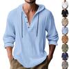 Men'S Casual Button Shirt Summer Cotton Linen Hoodie Beach Long Sleeve Shirt Top Summer Solid Color Stand-Up Collar Casual Shirt