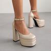 Women High Heels Sexy Ladies High Heel Sandals Buckle Square Toe Platform Shoes