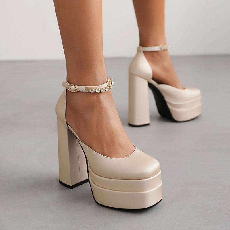 Women High Heels Sexy Ladies High Heel Sandals Buckle Square Toe Platform Shoes