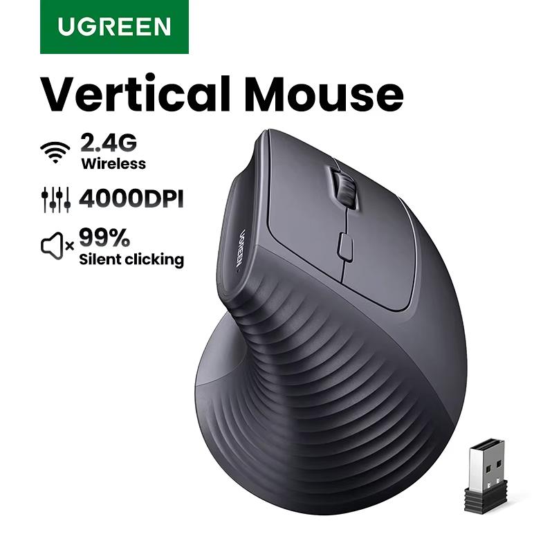 UGREEN Ergonomic Mouse Wireless Bluetooth Vertical Mouse Vertical Grip Stereoscopic Mouse Light Sound Office Mouse