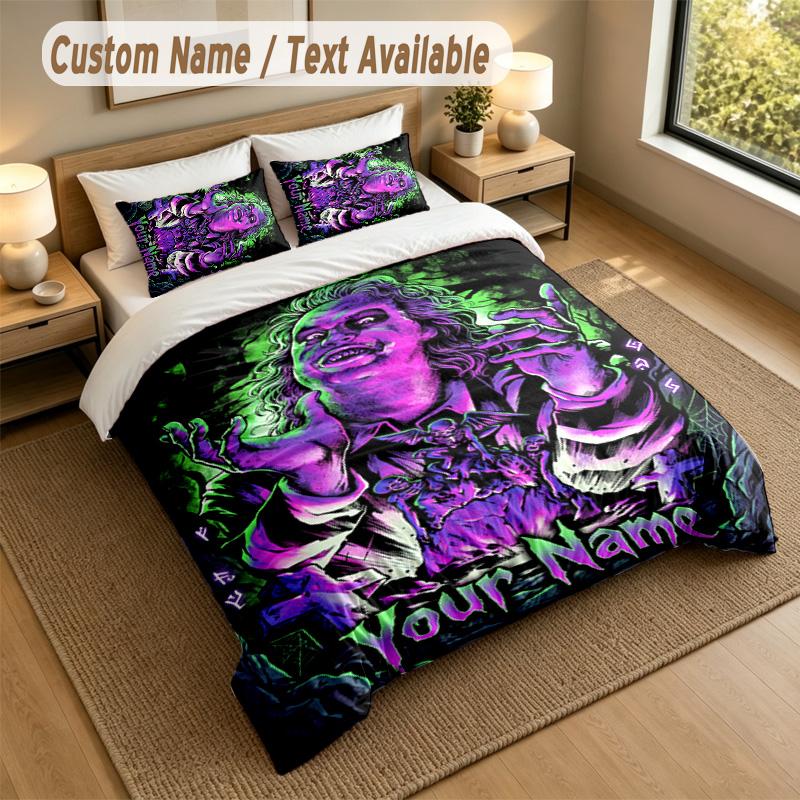 3Pcs Bedding Set Custom Name Text, 1 Sheet 2 Pillowcases Home Bed DecorBeetlejuice Lydia Deetz