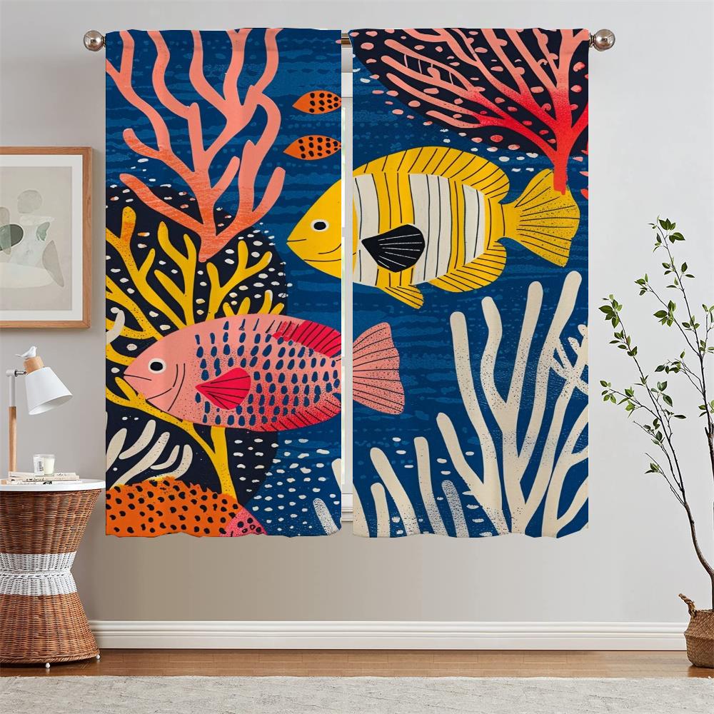 

Морская Рыба Школа Кухонные Шторы Блэкаут Шторы для Затенения Окна Подхваты для Штор Щупальца Тюль на Кухне Рулонные Шторы Жалюзи W50xH70cmx2pcs-CL