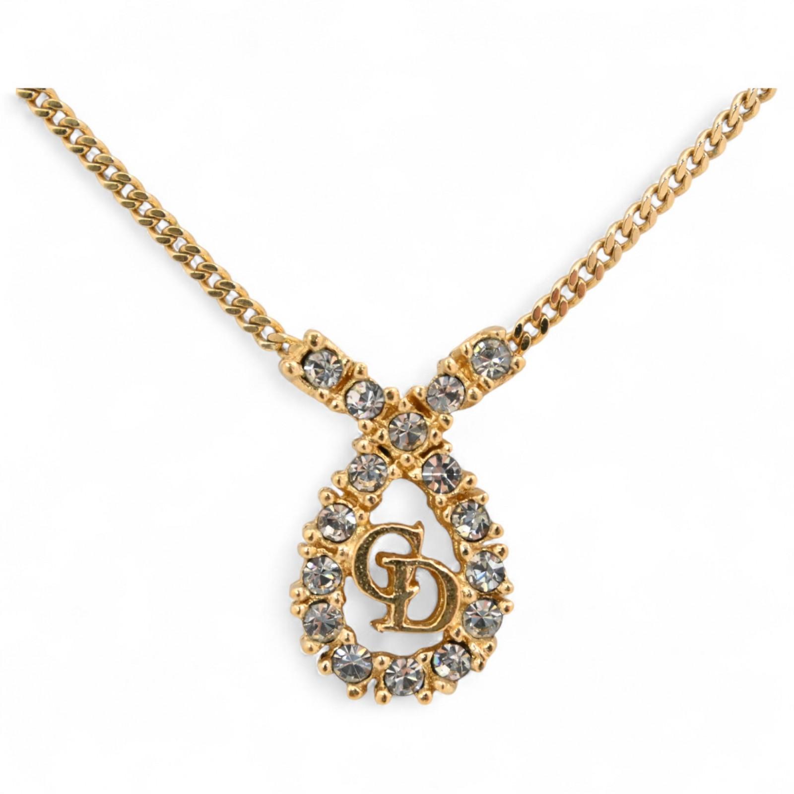 

Auth Dior Necklace CD Logo Oval Rhinestone di5509ju