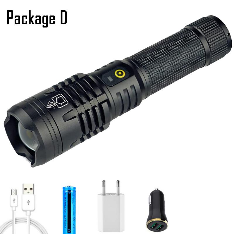D2 90000 Lumens Rechargeable LED Tactical Flashlight 5 Modes Adjustable Focus 18650 26650 AAA Rechargeable Torch Light Lantern