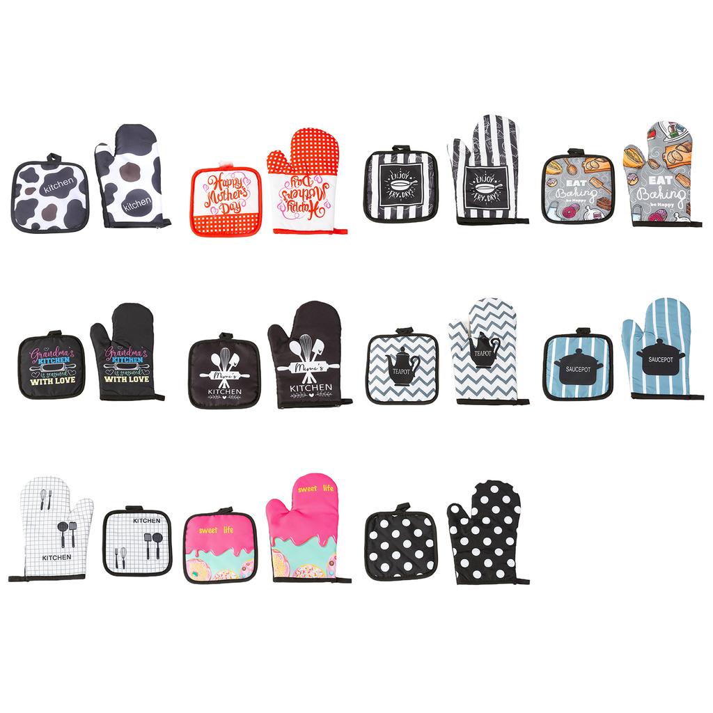 Kitchen Microwave Insulation Gloves with Mat Heat Resistant Baking Gloves Cooking Baking Gloves Oven Mitts Enduring