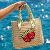 Handwoven Straw Tote Bag with Embroidered Fish Pattern and Wrapped Handles Suitable for Casual Everyday Use and Beach Outings