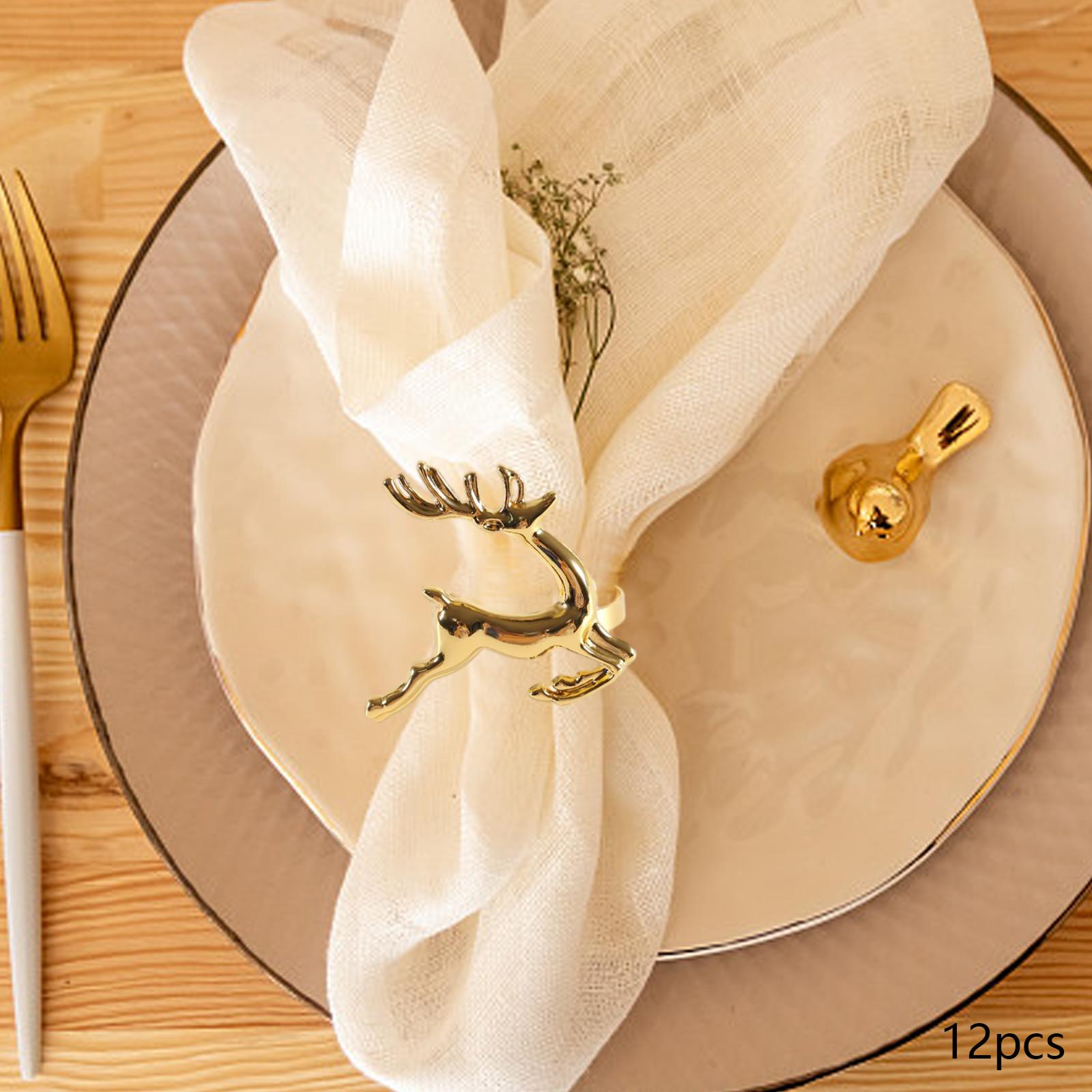

12Pcs Deer Napkin Rings Dining Table for Banquet Christmas Family Gatherings золотистий