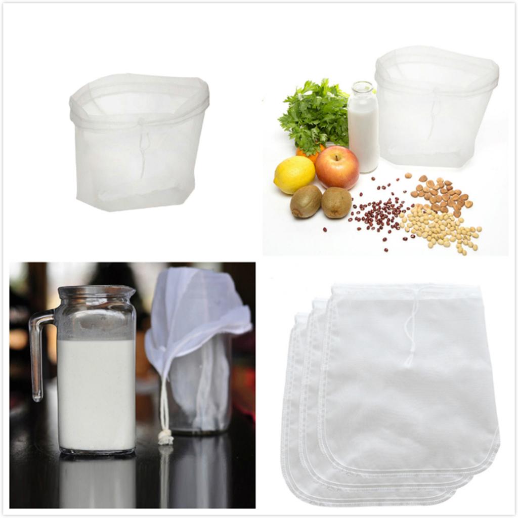 3Pcs Reusable Nut Milk Bags Large Mesh Filter 30x30cm Nylon Drawstring Food Strainer Cheesecloth Yogurt Soy Milk Pouch