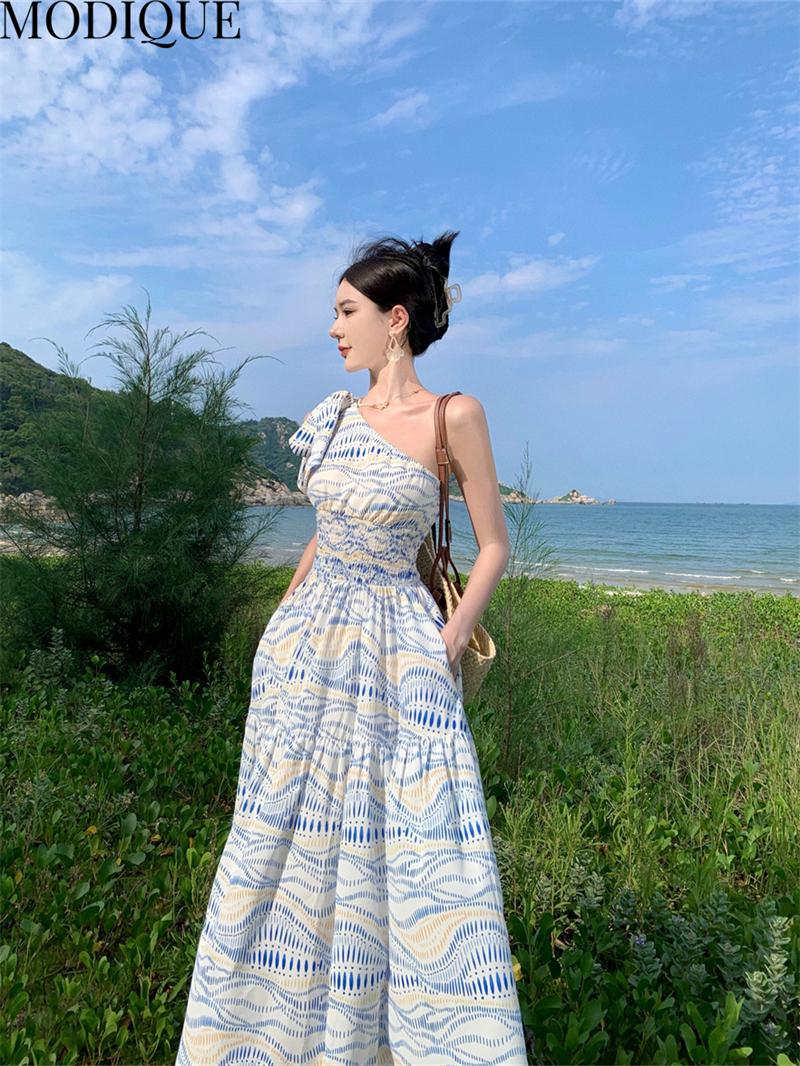 

MODIQUE Летние женские элегантные картины маслом повседневные пляжные с открытыми плечами девичьи длинные платья с бретелькой на шее Праздничные женские сказочные платья с крутой атмосферой M