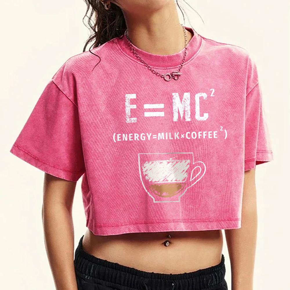

Engey=Milk X Coffee Prints Washed Crop T-Shirts Female Retro Cotton T-Shirt Summer Slim Clothing Tops M