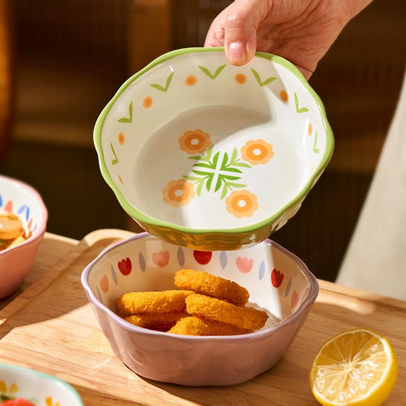 6-inch Flower Shaped Ceramic Salad Bowl Air Fryer Bowl Kitchen Dessert Snack Plate Household Baked Rice And Fruit Bowl