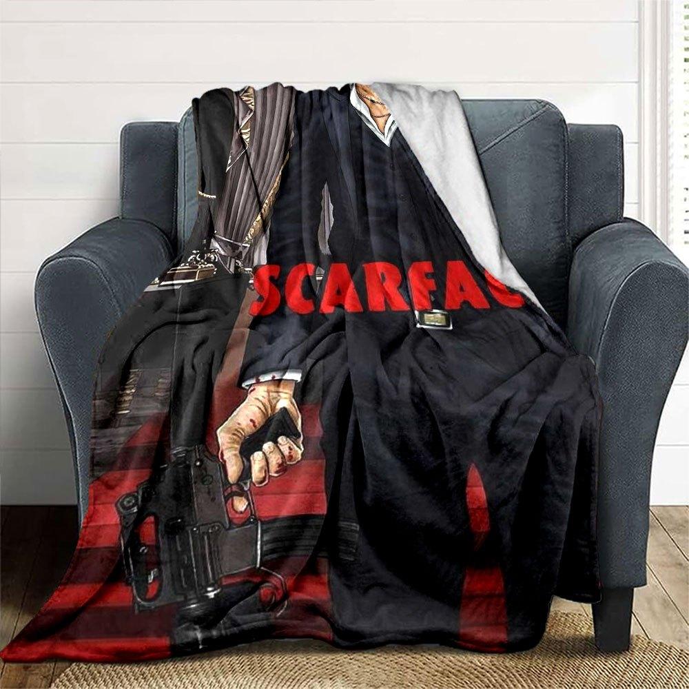 1pc Scarface-Inspired Flannel Blanket - Soft Cozy All-Season Throw for Bedroom, Sofa, Camping, Travel - Perfect Gift for Movie FansB56