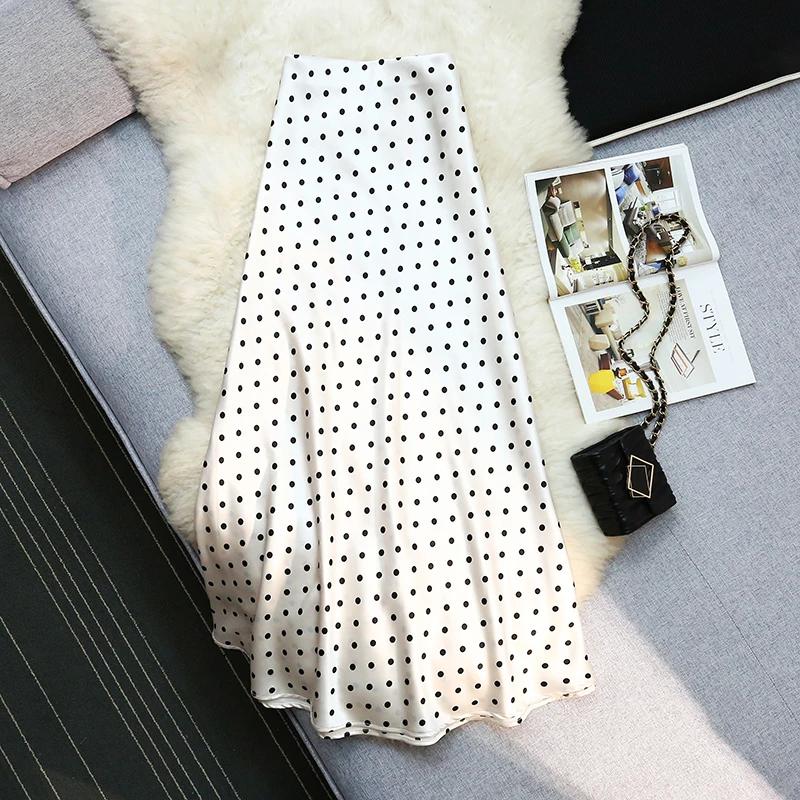 Seoulish Vintage Polka Dot Satin Mermaid Skirts for Women 2026 New Spring Summer High Waist Casual Mid Length Women's Skirts