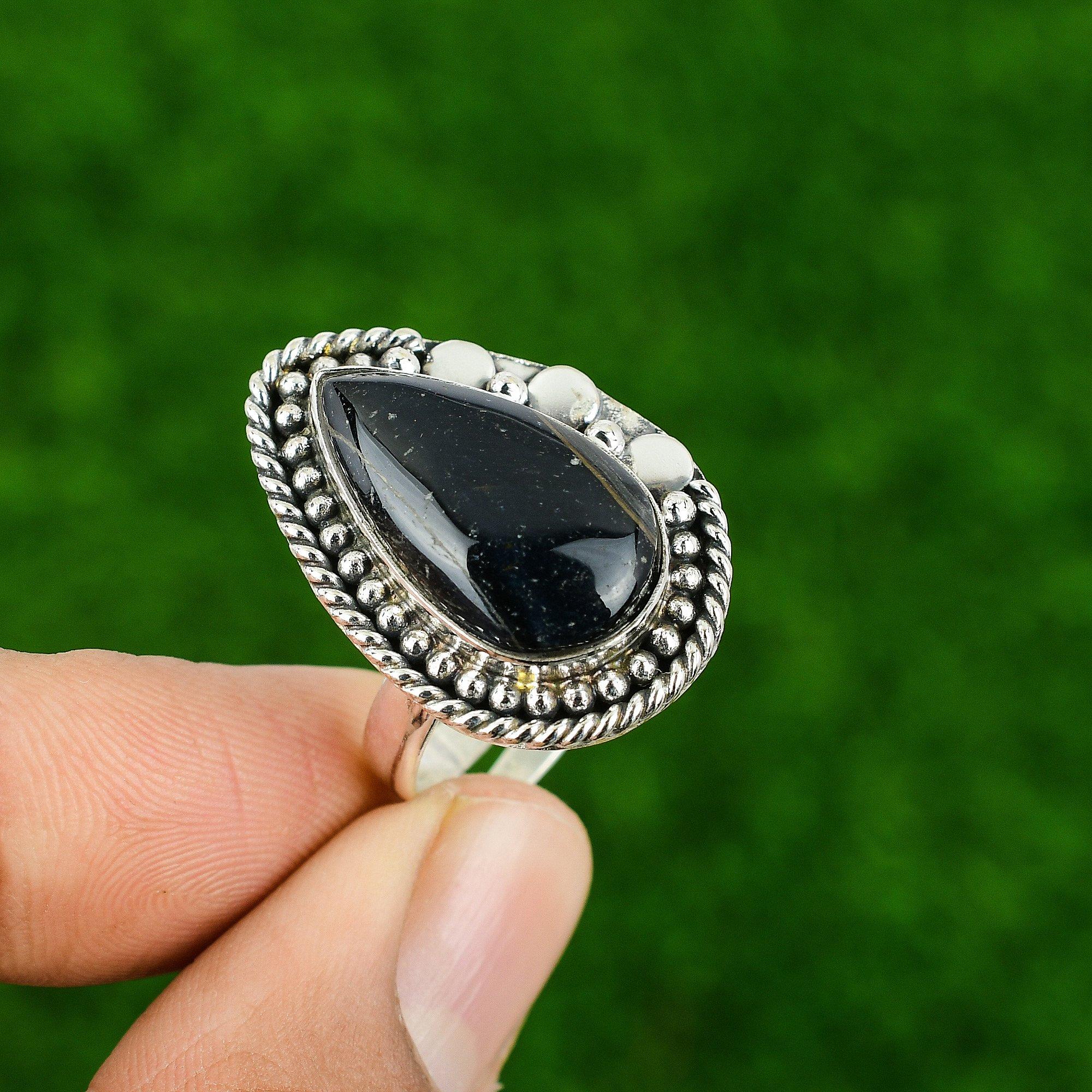 

925 Silver Black Tiger s Eye Gemstone Wedding Promise Sacral Chakra Boho Ring Adjustable