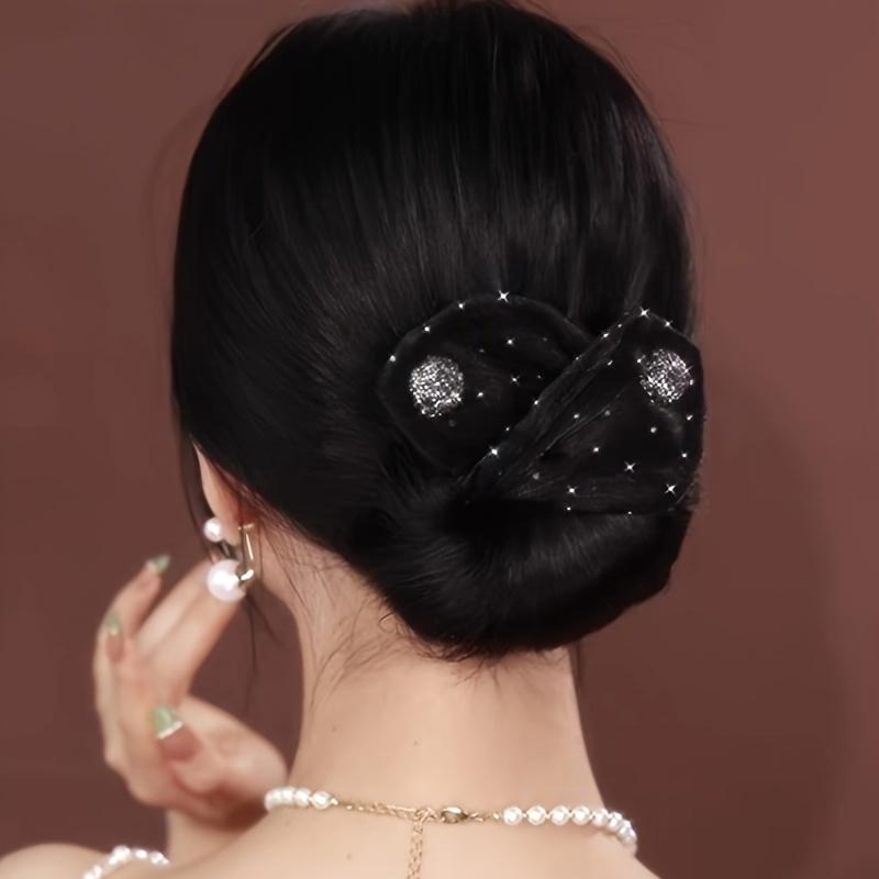 Elegant Black Fabric Hair Clip - 1pc, Sparkling Rhinestone Accents, Versatile Twist & Bun Maker for Women