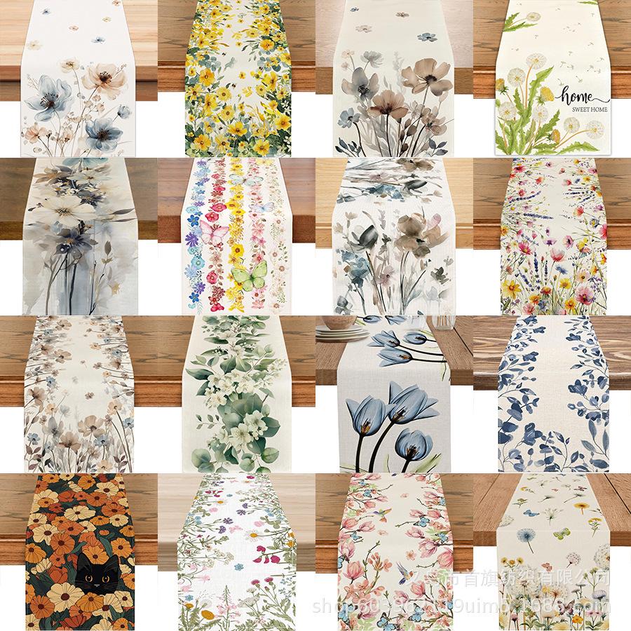 Spring Watercolor Flower Table Runner - Indoor/Outdoor Dining & Home Decor