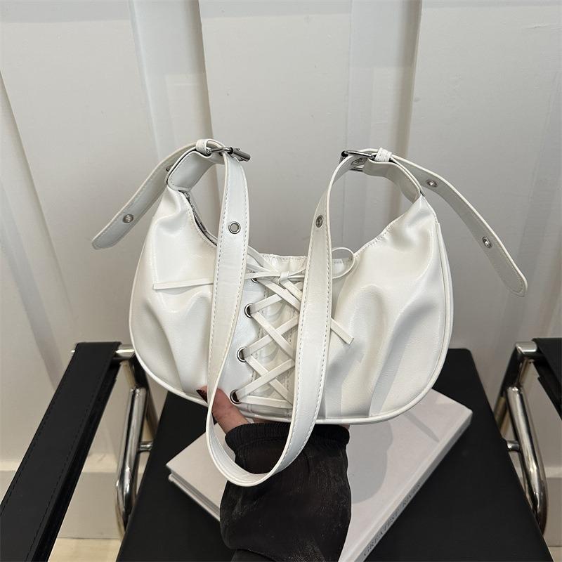 Lace-up bow bag women's spring new PU dumpling bag temperament shoulder bag sweet and cool messenger bag