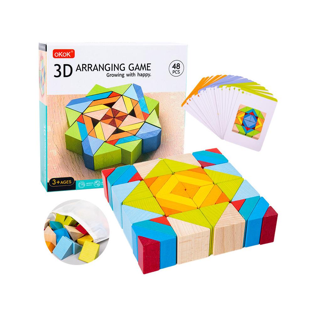 

3D Wooden Rainbow Block Game Geometric Color Cognitive Educational Assemble Building Block Toy for Kids Preschool Early Learning