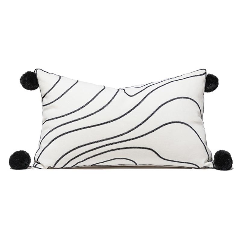 Nordic Lumbar Waist Throw Pillow Cover with Pom Pom Simple Color Decorative Rectangle Cushion Case wholesales