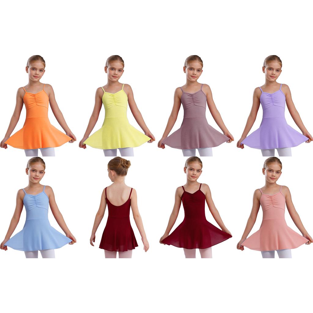 Girls Ballet Dance Dresses Front Ruched Sleeveless Backless Tulle Dress Warm-Up Practice Performance
